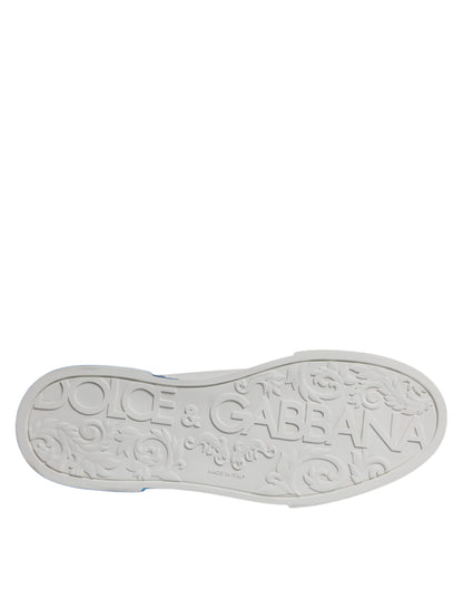 Dolce & Gabbana White & Blue Leather Logo Portofino Sneakers for Men
