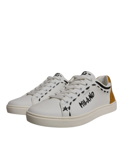 Dolce & Gabbana White Suede Leather Low Top Sneakers
