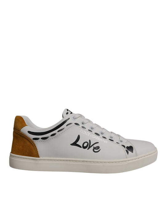 Dolce & Gabbana White Suede Leather Low Top Sneakers