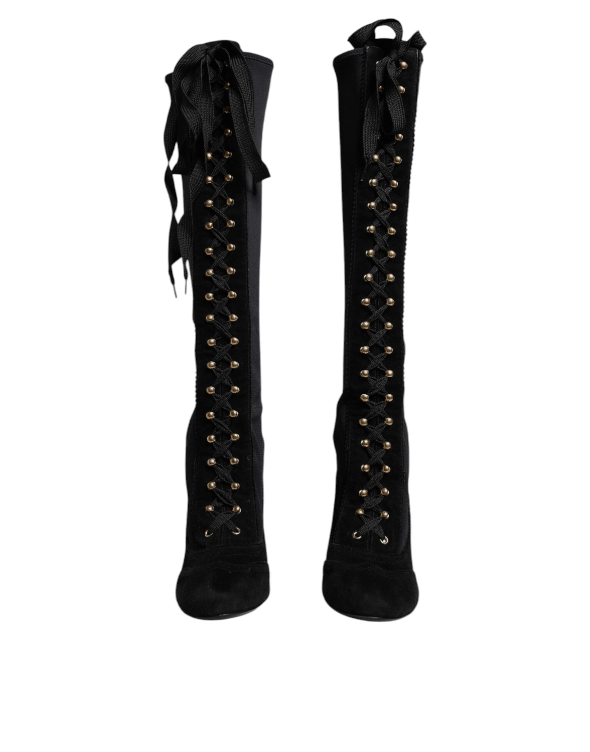 Dolce & Gabbana Black Lace Up Heels High Boots