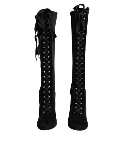 Dolce & Gabbana Black Lace Up Heels High Boots