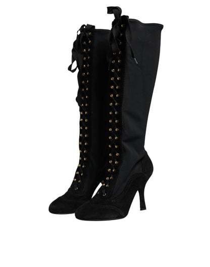 Dolce & Gabbana Black Lace Up Heels High Boots
