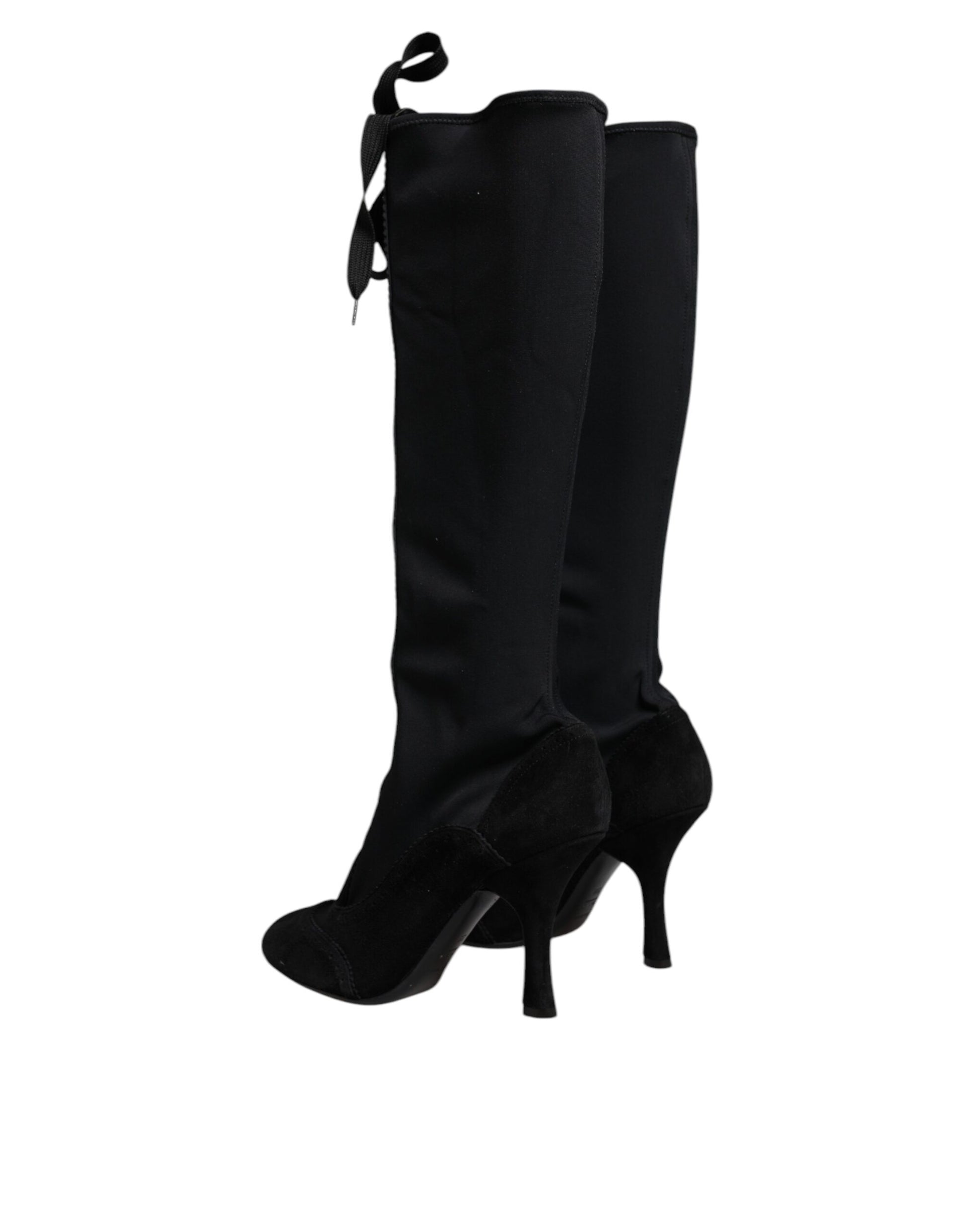 Dolce & Gabbana Black Lace Up Heels High Boots