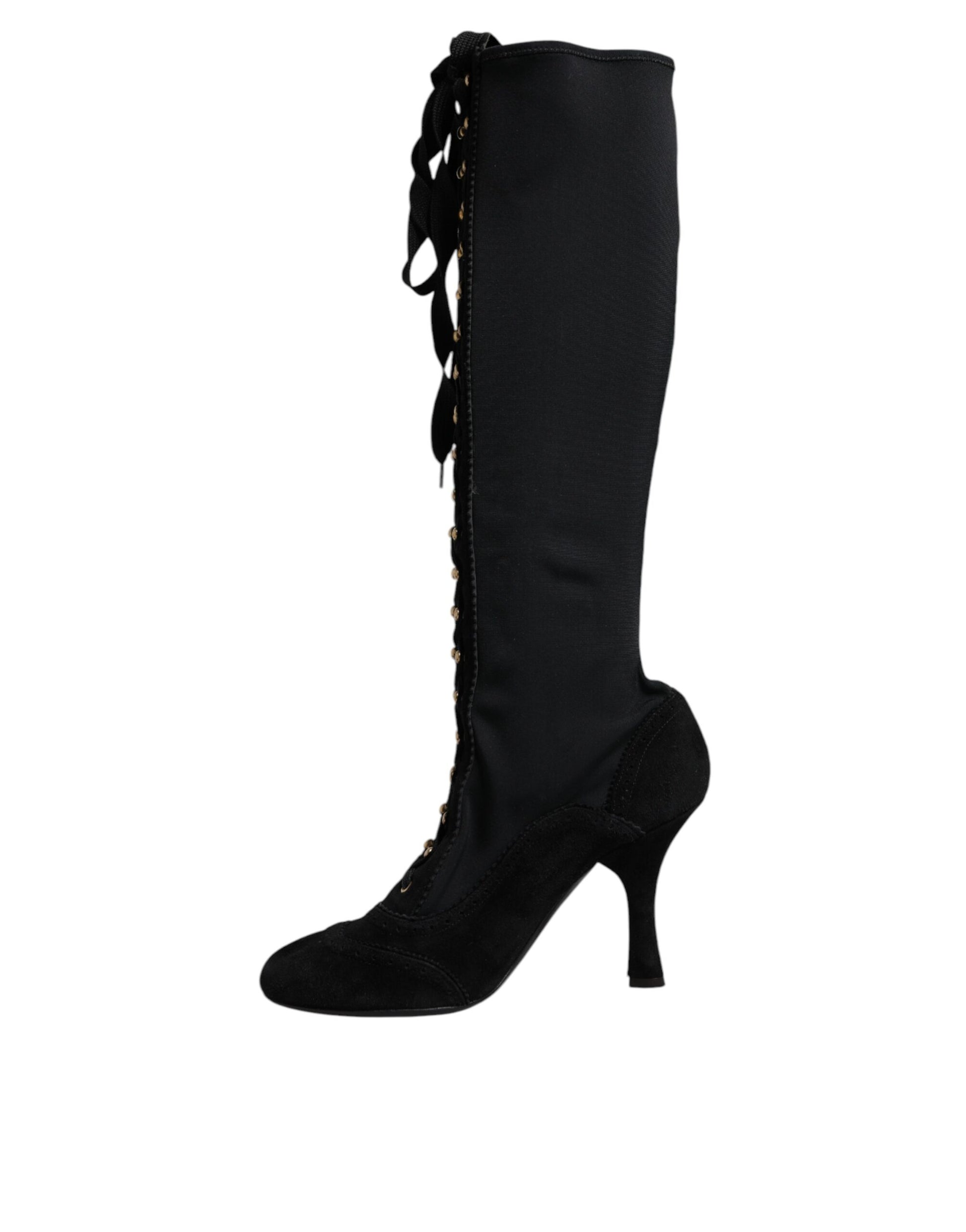 Dolce & Gabbana Black Lace Up Heels High Boots