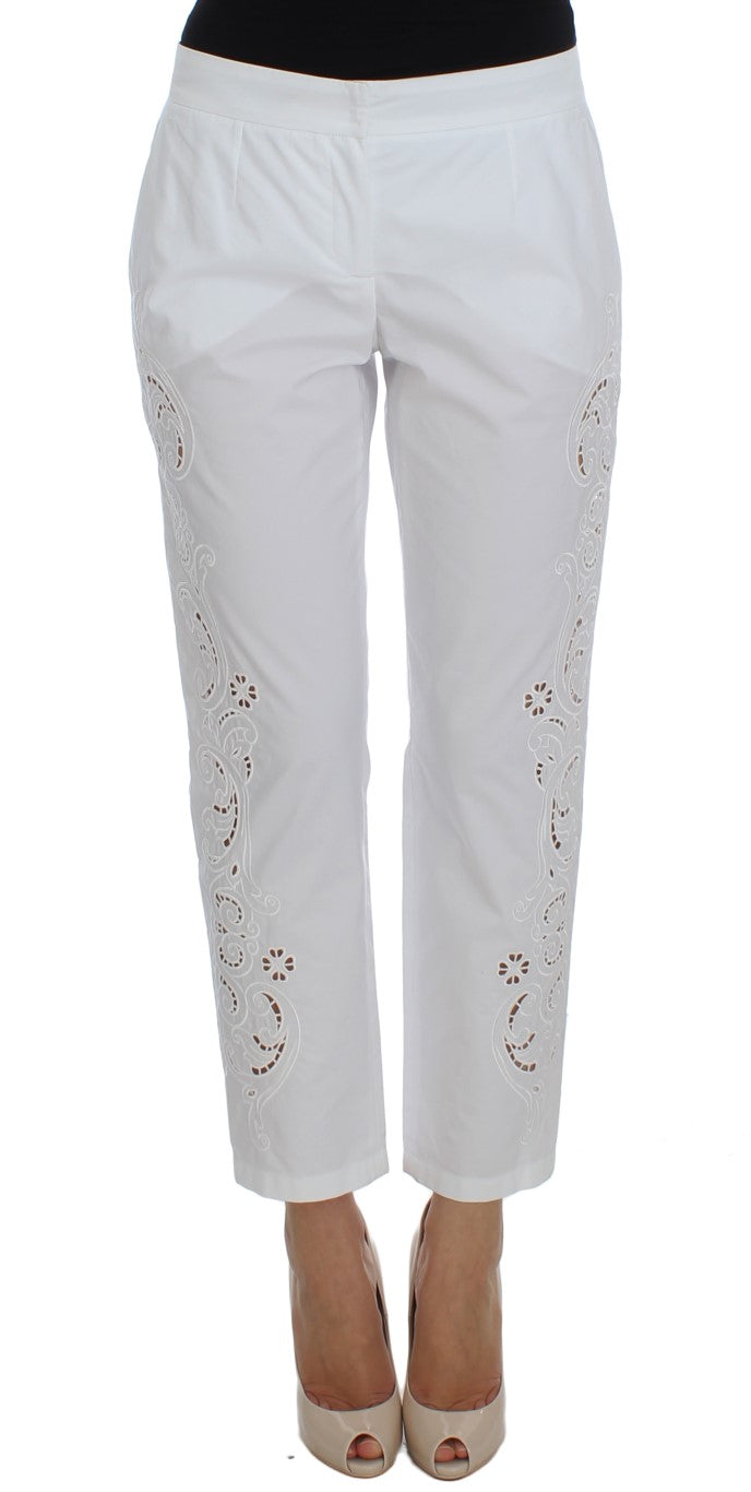  - Elegant White Floral Cutout Dress Pants