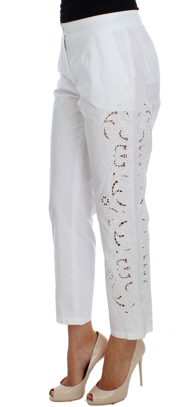  - Elegant White Floral Cutout Dress Pants