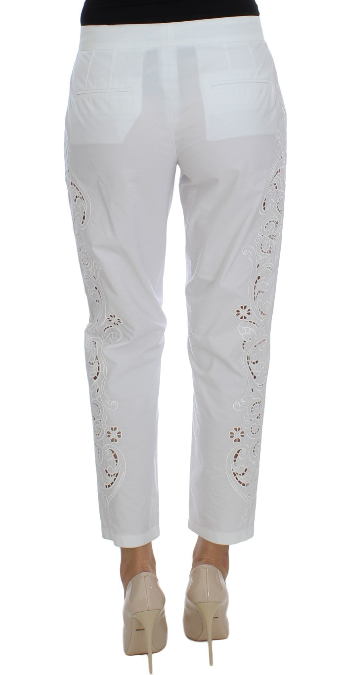  - Elegant White Floral Cutout Dress Pants