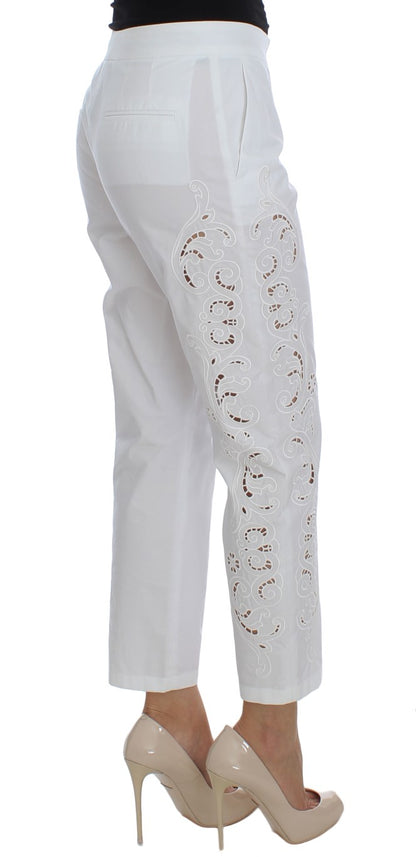  - Elegant White Floral Cutout Dress Pants