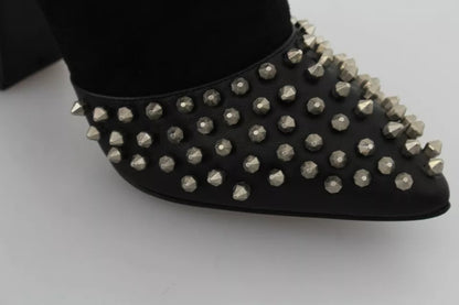 Philipp Plein Black Suede Studded Heels Ankle Boots