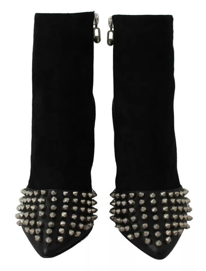 Philipp Plein Black Suede Studded Heels Ankle Boots