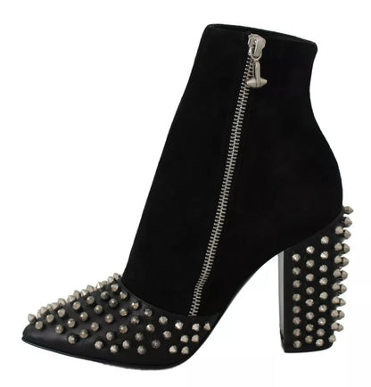 Philipp Plein Black Suede Studded Heels Ankle Boots
