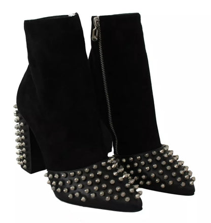 Philipp Plein Black Suede Studded Heels Ankle Boots