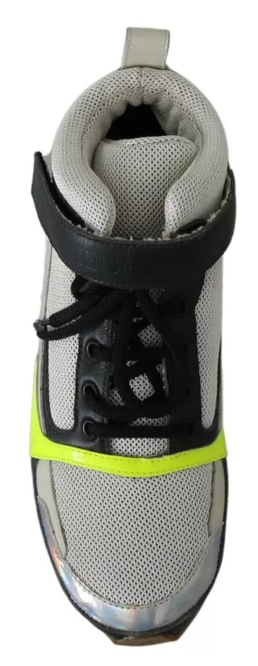 Jil Sander Fog Gray Neon Green Black Lace-Up Strap Shoes
