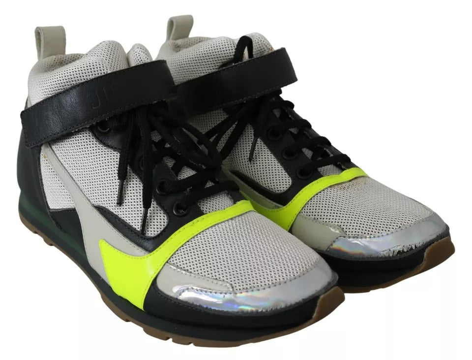 Jil Sander Fog Gray Neon Green Black Lace-Up Strap Shoes