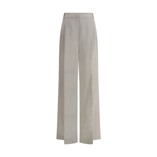Brunello Cucinelli Wide-Leg Linen Pants with Lamé Details