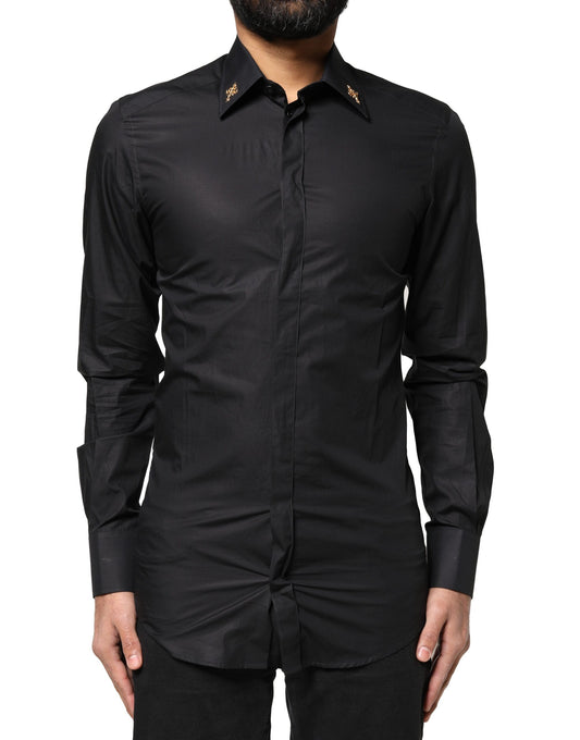 Dolce & Gabbana Black GOLD Cross Embellished Men's Dress Shirt