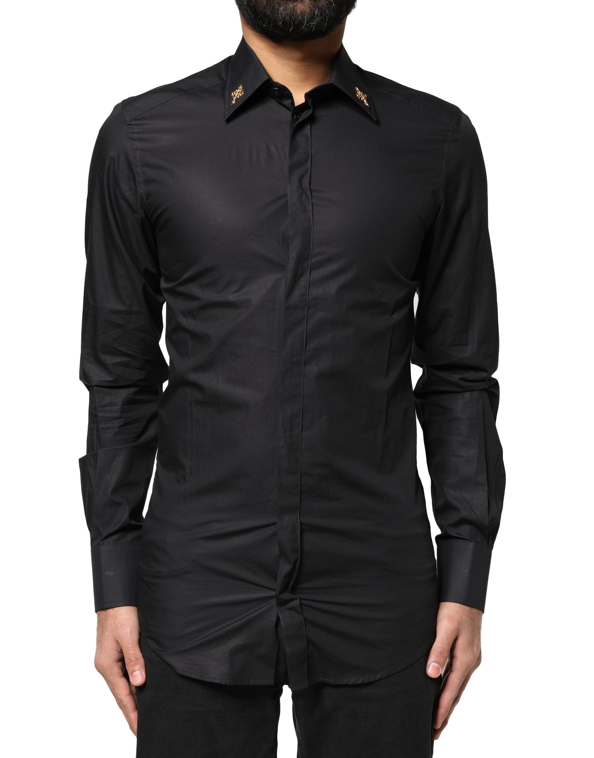 Dolce & Gabbana Black GOLD Cross Embellished Men's Dress Shirt