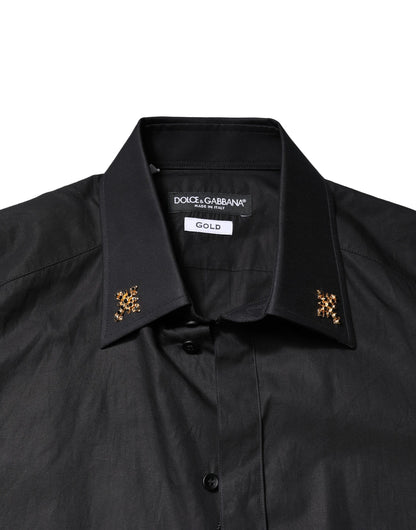 Dolce & Gabbana Black GOLD Cross Embellished Men's Dress Shirt