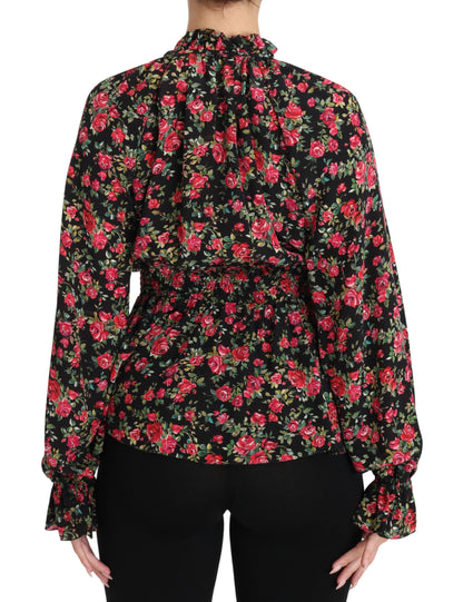  - Elegant Black Floral Silk Shirt