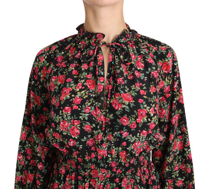  - Elegant Black Floral Silk Shirt