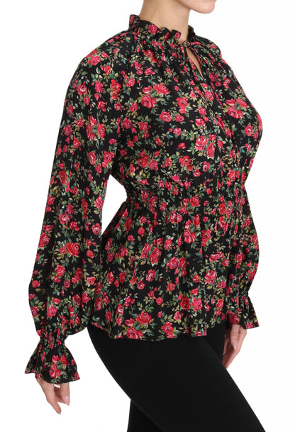  - Elegant Black Floral Silk Shirt