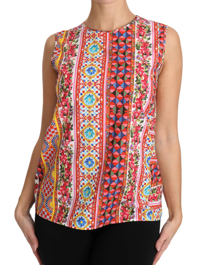  - Carretto Print Pure Cotton Tank Top