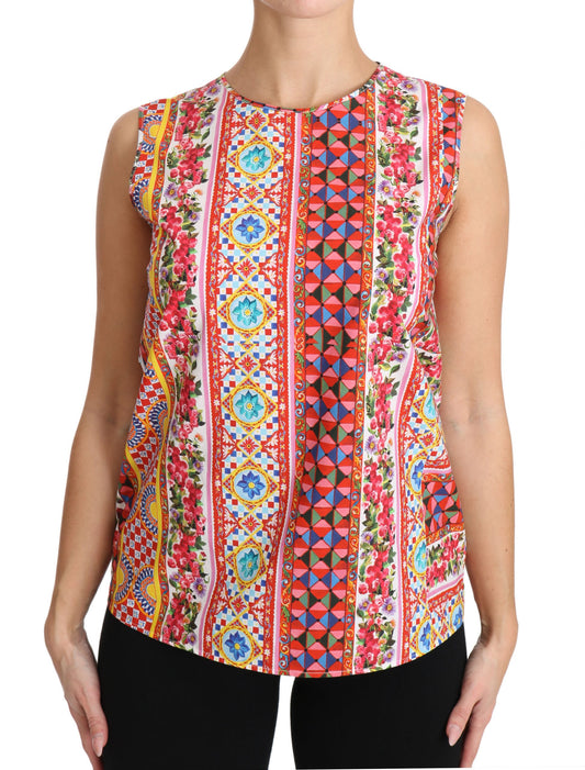  - Carretto Print Pure Cotton Tank Top