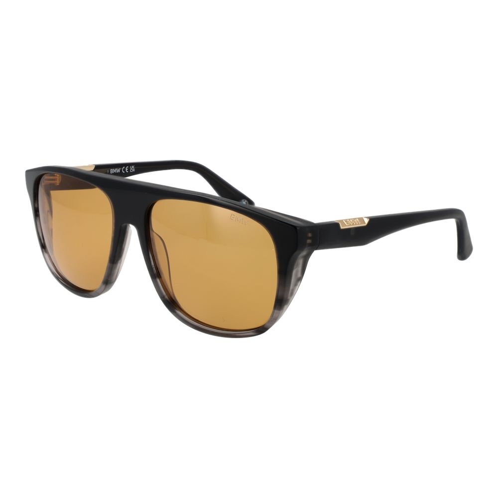 BMW Men's Sunglasses – Black Aviator Frame with Yellow Lenses, 58mm