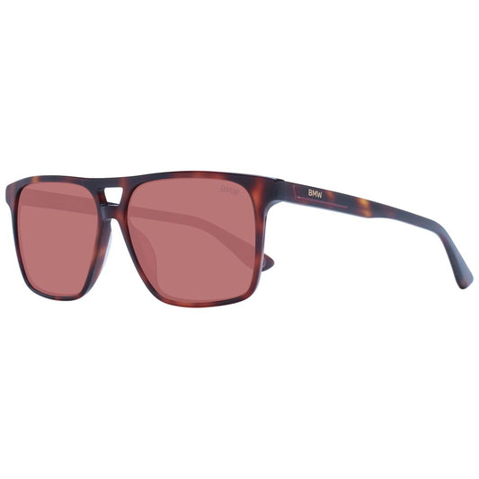 BMW Brown Men’s Sunglasses – Rectangle Frame with Orange Lenses, 57mm