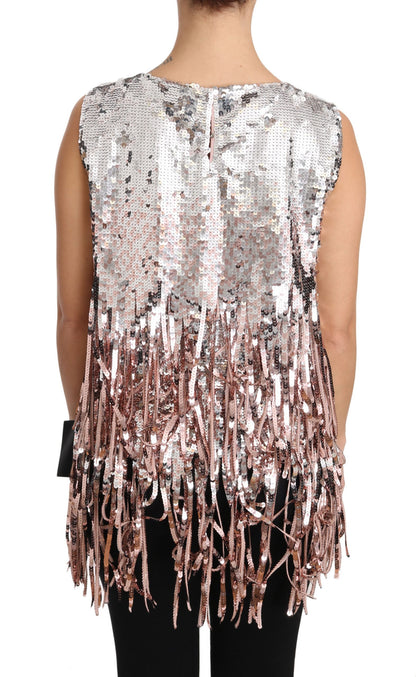  - Golden Pink Sequined Fringe Elegance Top