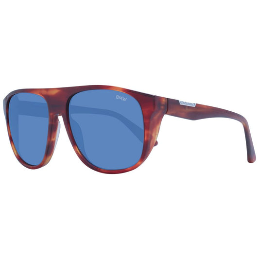 BMW Men's Brown Sunglasses – Stylish Round Frame with Blue Lenses, 58mm