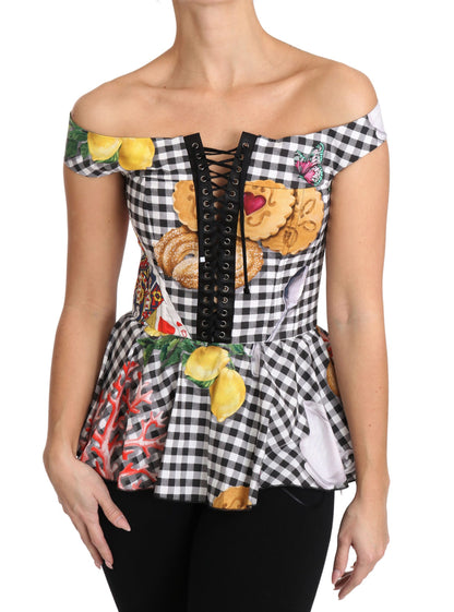  - Chic Checkered Corset Top Blouse