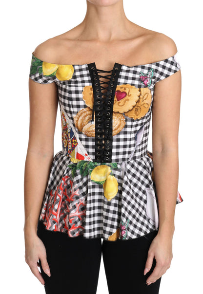  - Chic Checkered Corset Top Blouse