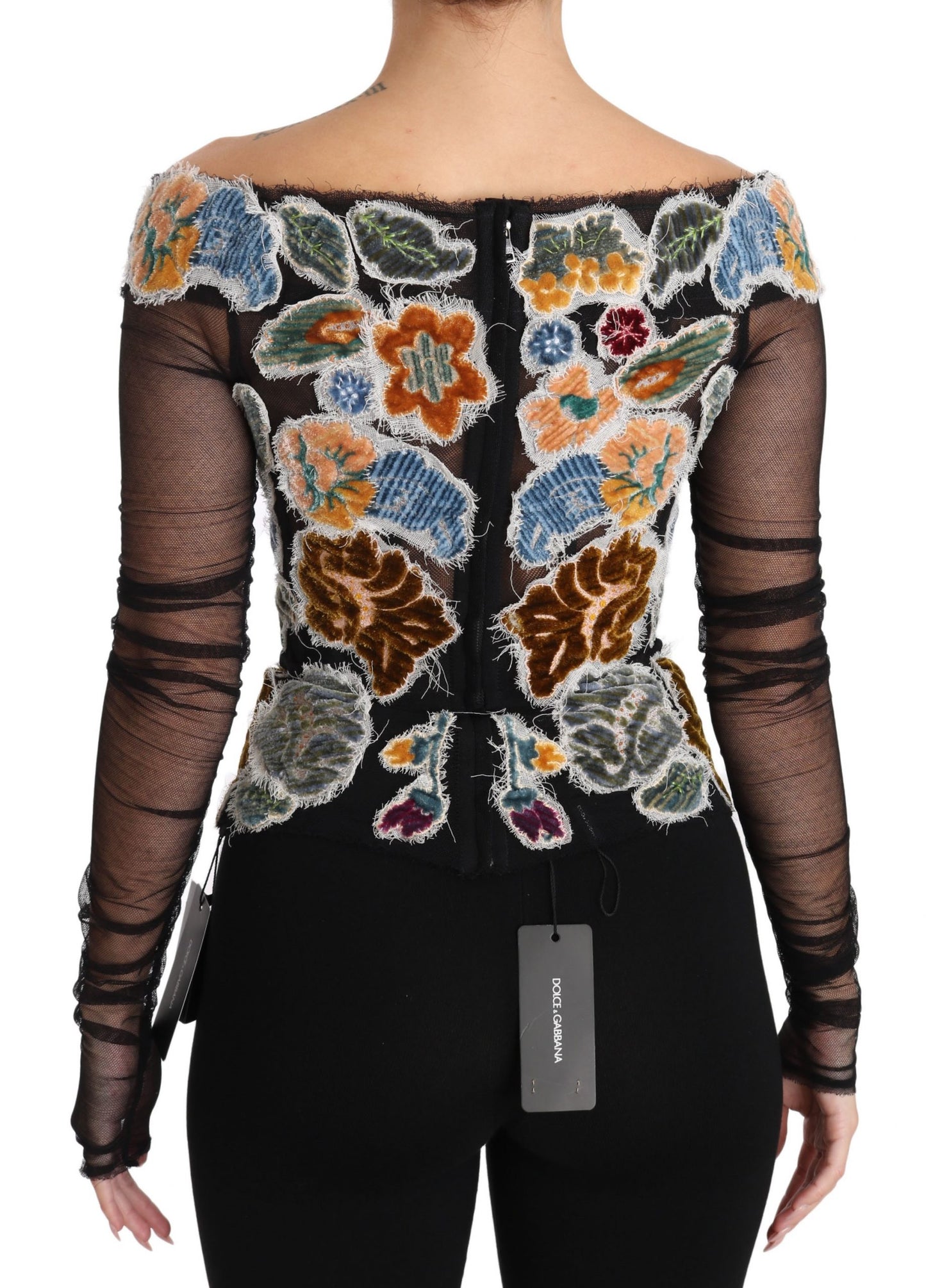  - Elegant Floral Applique Long Sleeve Top