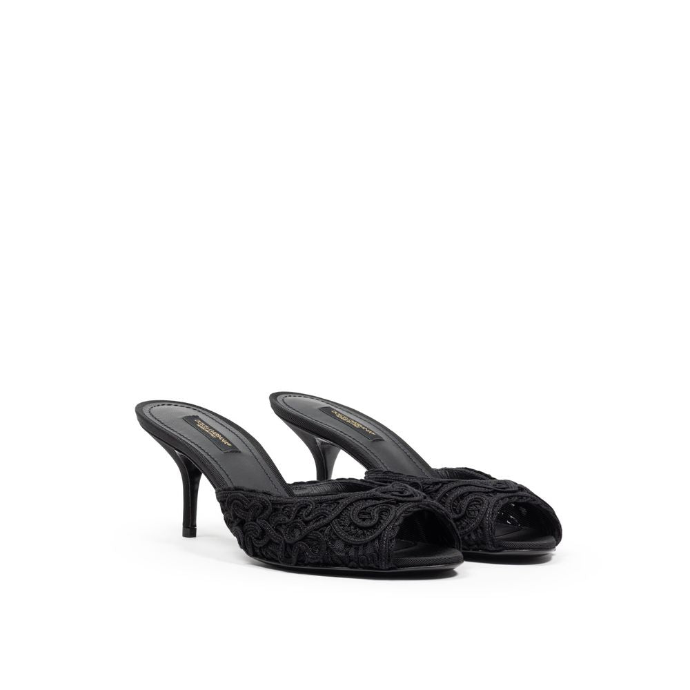 Dolce & Gabbana Cordonet Embroidery Heel Slipper Mules
