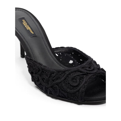 Dolce & Gabbana Cordonet Embroidery Heel Slipper Mules