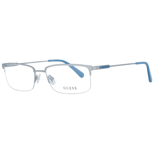Guess Silver Men’s Optical Frames – Rectangle Half-Rim Design