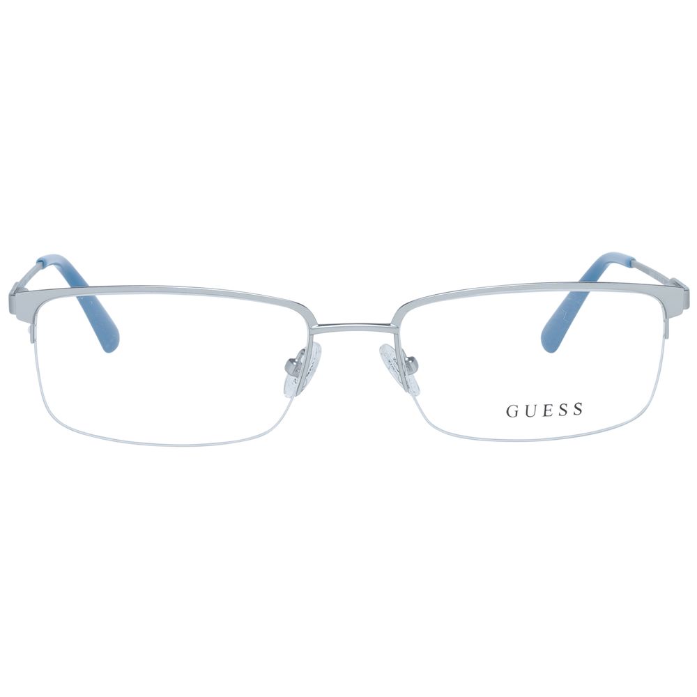 Guess Silver Men’s Optical Frames – Rectangle Half-Rim Design