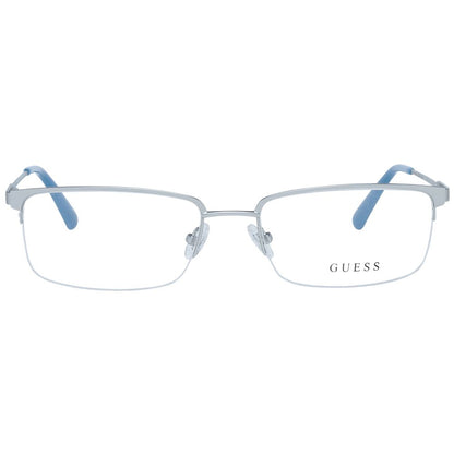 Guess Silver Men’s Optical Frames – Rectangle Half-Rim Design