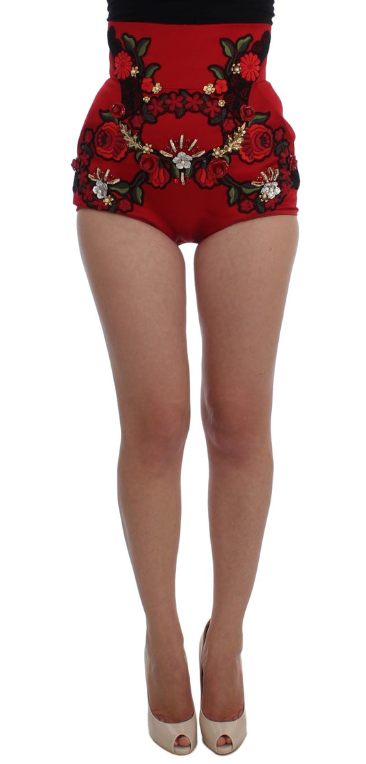  - Ravishing Red Silk Embroidered Shorts