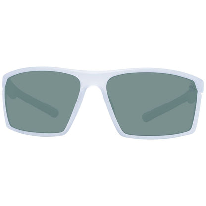 Timberland Men's Sunglasses – White Rectangle Frame with Green Polarized Lenses, 67mm
