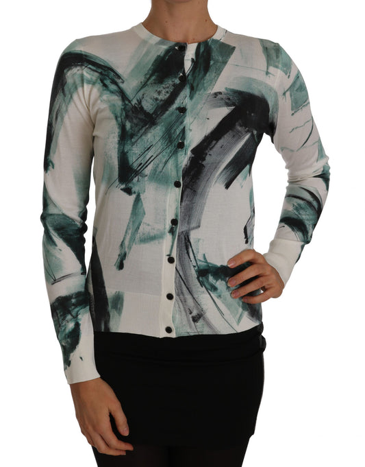  - Elegant White Silk Lightweight Cardigan