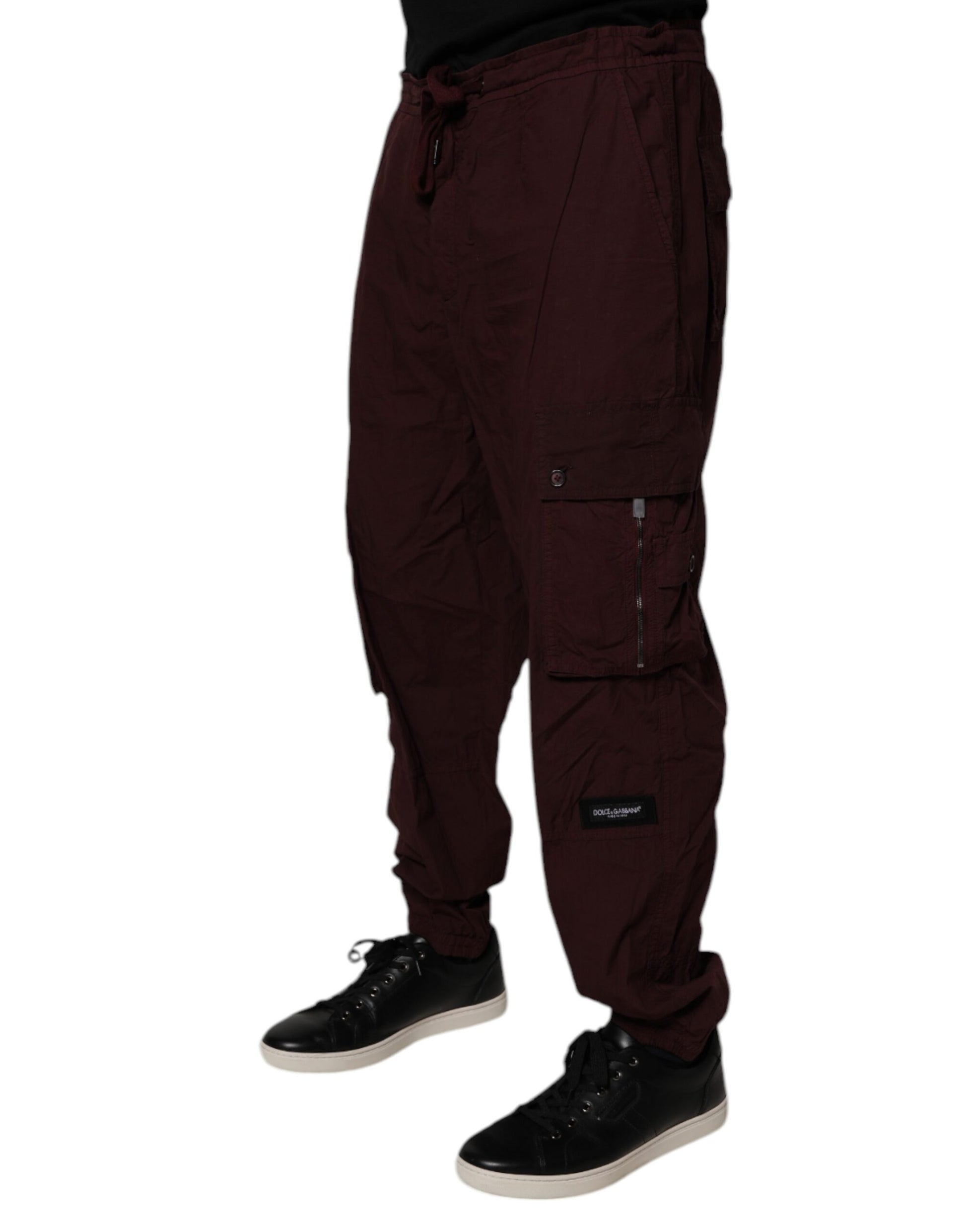 Dolce & Gabbana Maroon Cotton Cargo Jogger Sweatpants