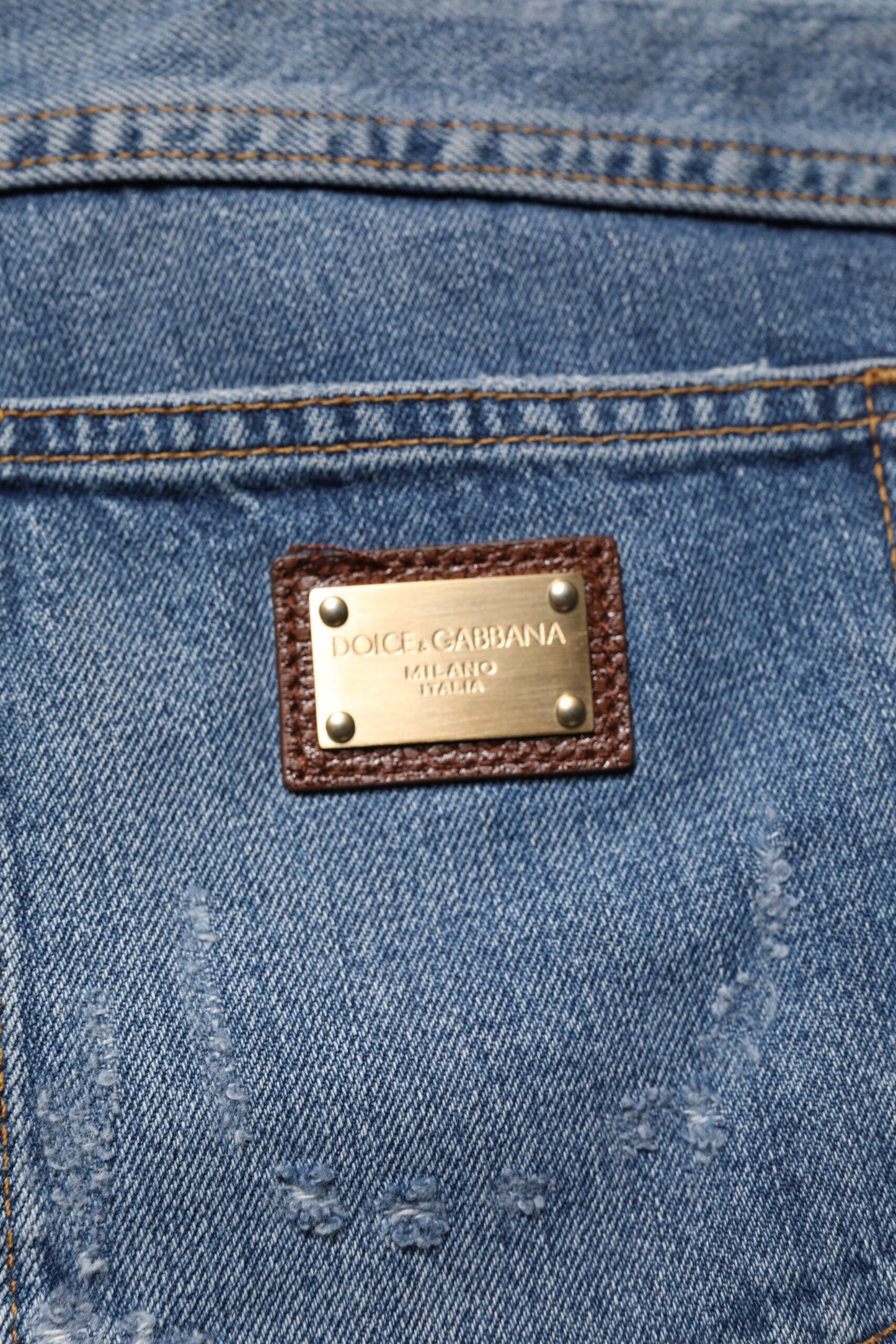 Dolce & Gabbana Blue Tattered Cotton Straight Denim Jeans for Men