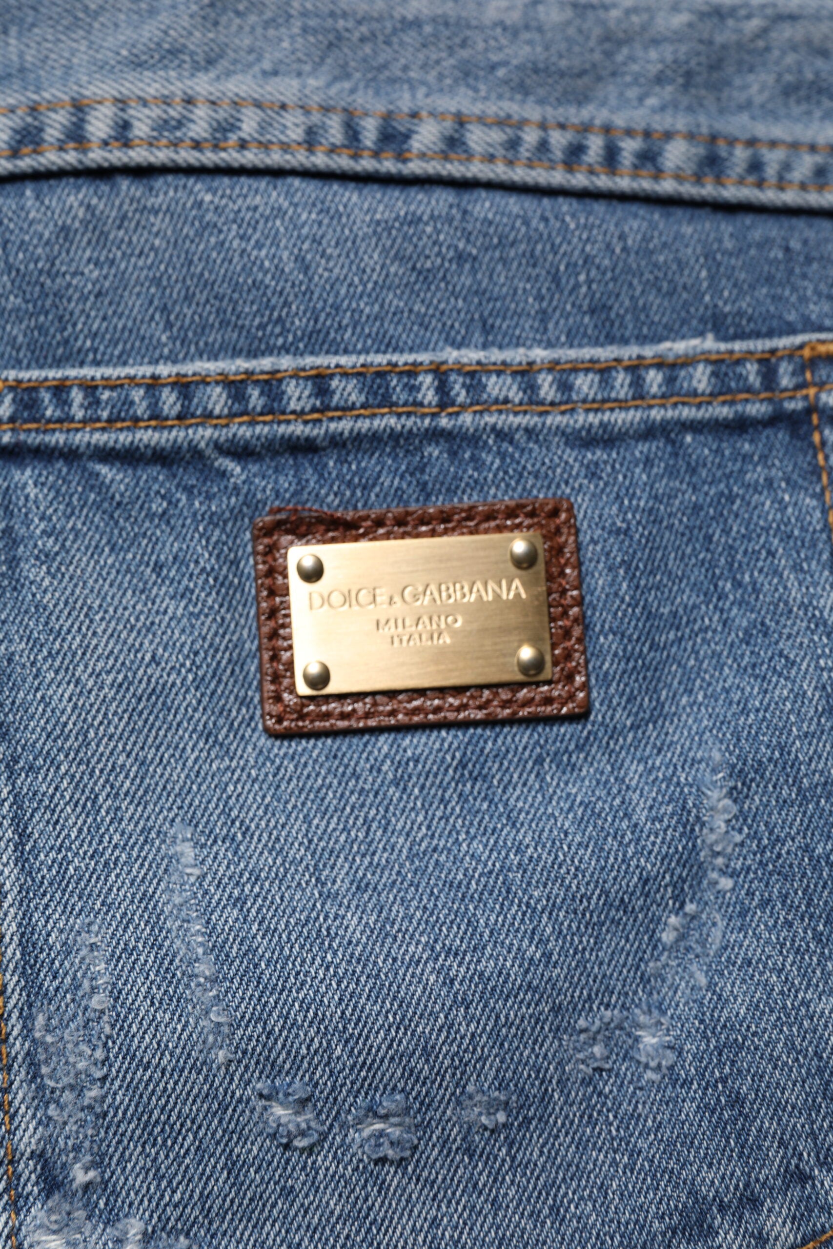 Dolce & Gabbana Blue Tattered Cotton Straight Denim Jeans for Men