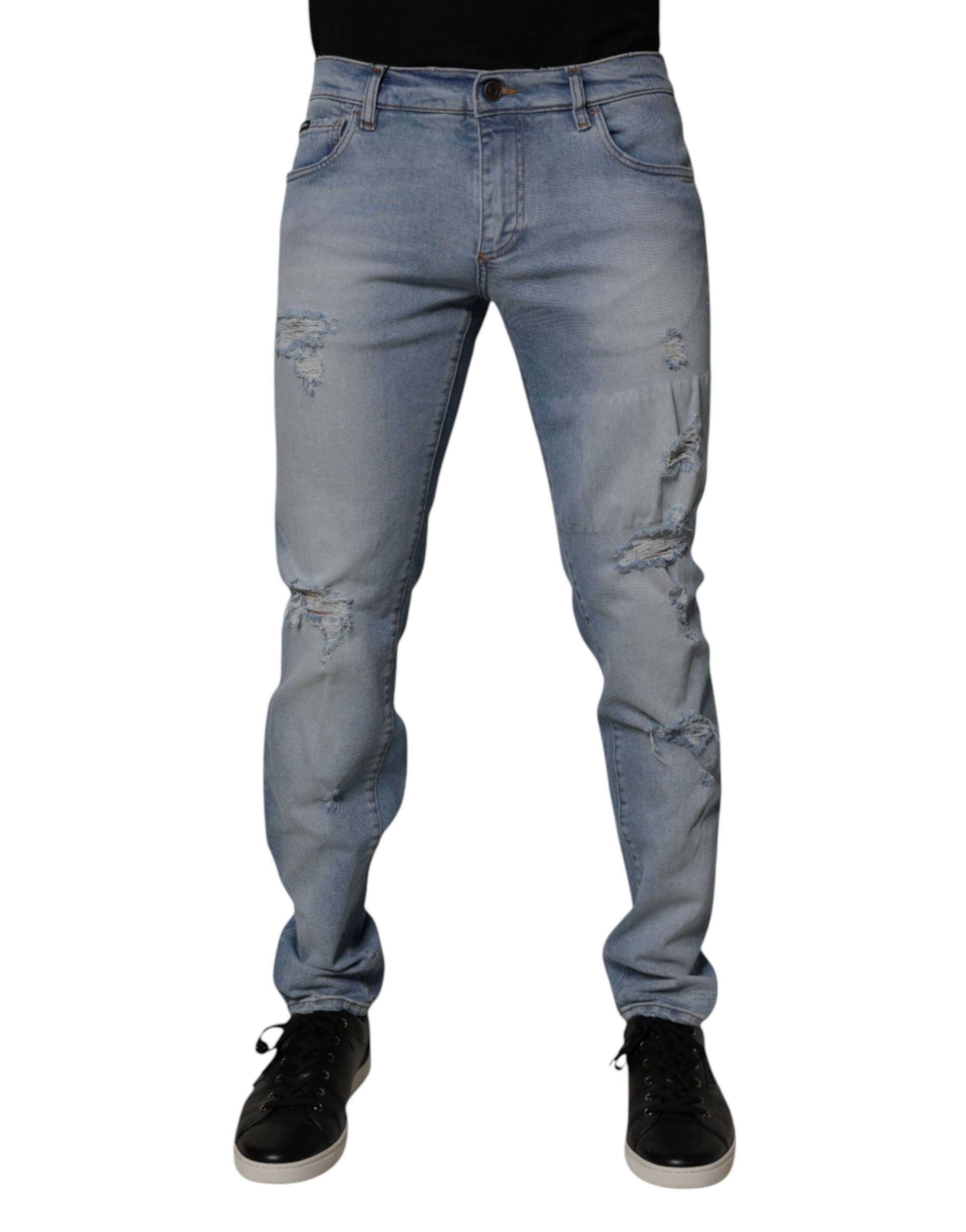 Dolce & Gabbana Blue Tattered Cotton Skinny Men's Denim Jeans