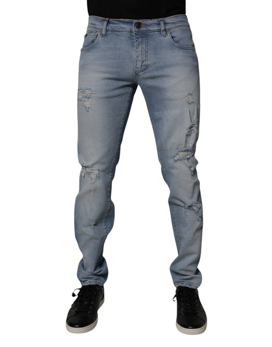 Dolce & Gabbana Blue Tattered Cotton Skinny Men's Denim Jeans