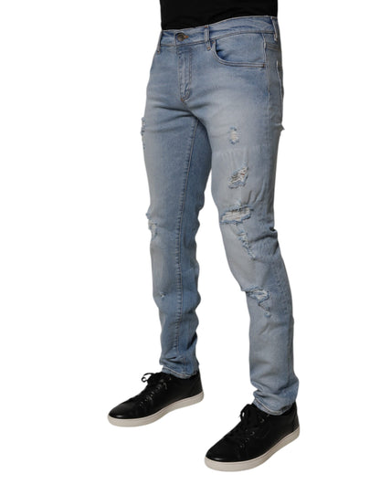 Dolce & Gabbana Blue Tattered Cotton Skinny Men's Denim Jeans