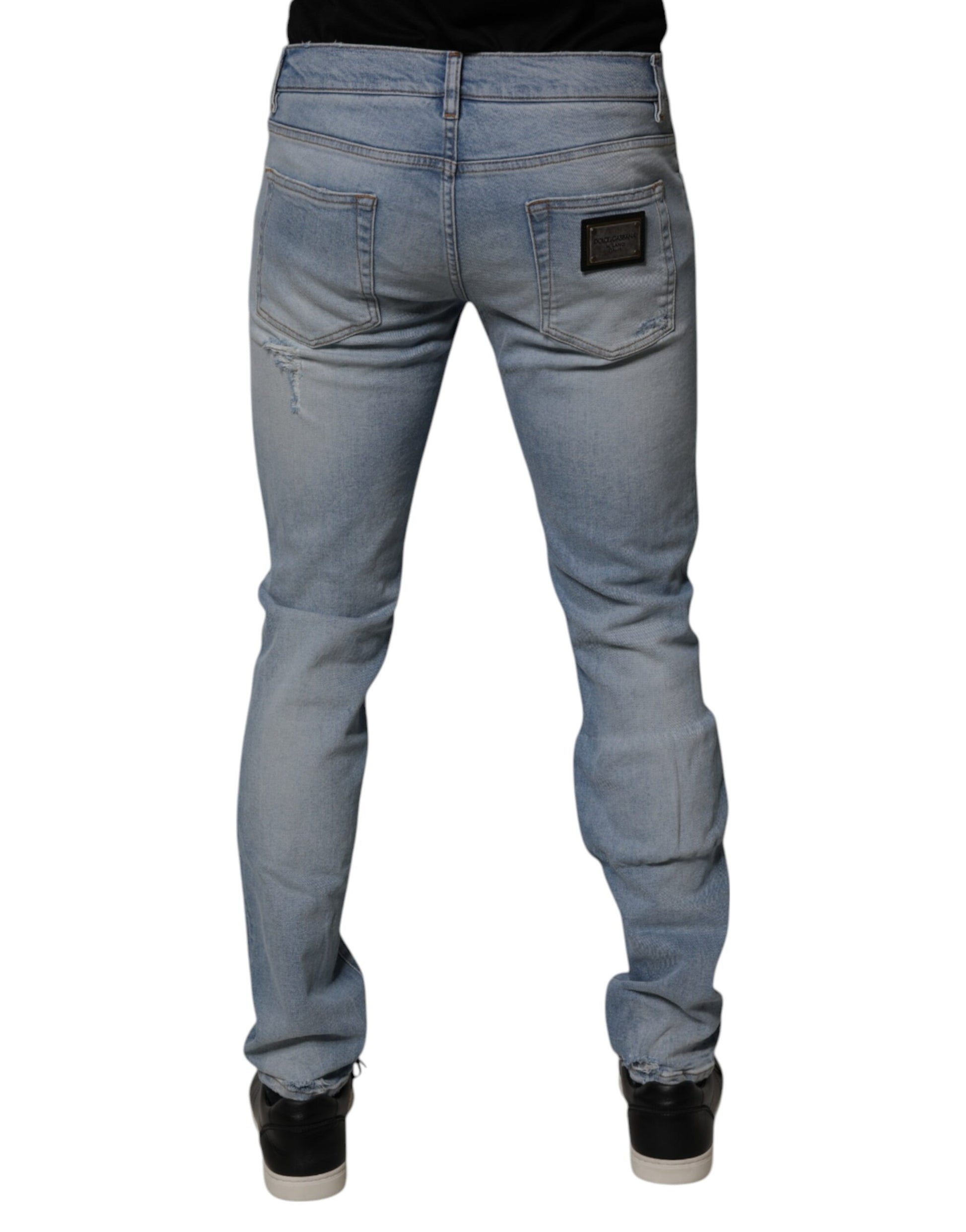 Dolce & Gabbana Blue Tattered Cotton Skinny Men's Denim Jeans