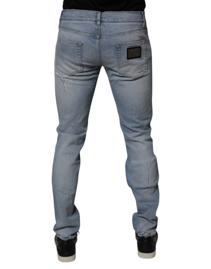 Dolce & Gabbana Blue Tattered Cotton Skinny Men's Denim Jeans